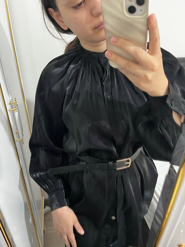 Siyah saten gömlek - Görsel 5