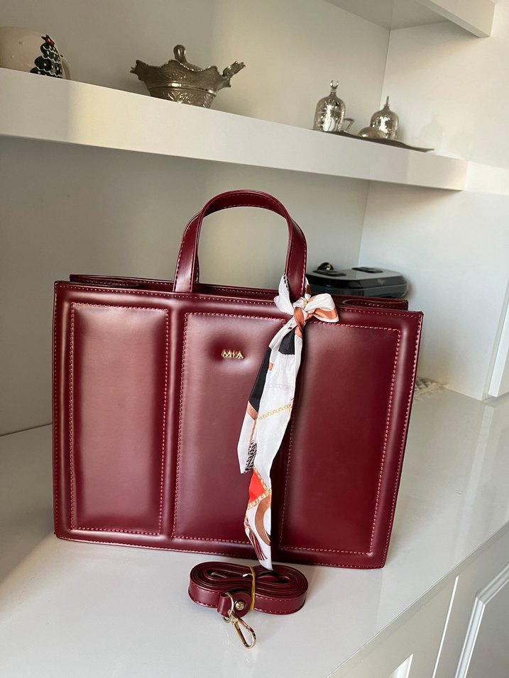 Bordo Deri Kadın Çanta  Modern Klasik - Görsel 2