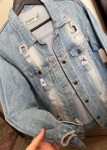 Düğmeli Mavi Kadın Denim Ceket - Görsel 2