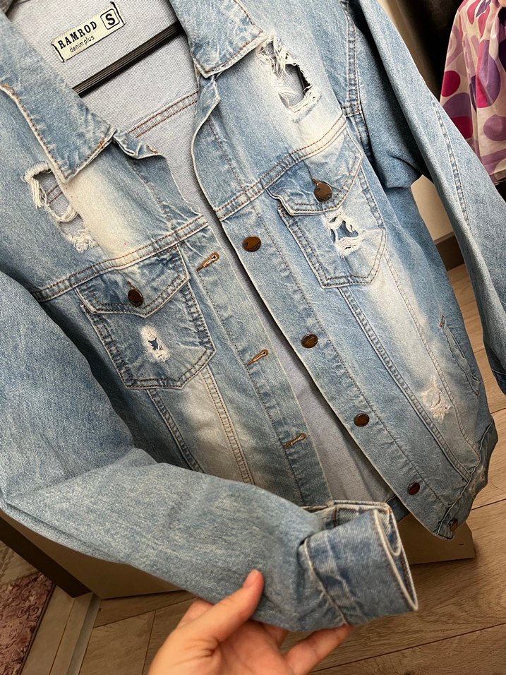 Düğmeli Mavi Kadın Denim Ceket - Görsel 3