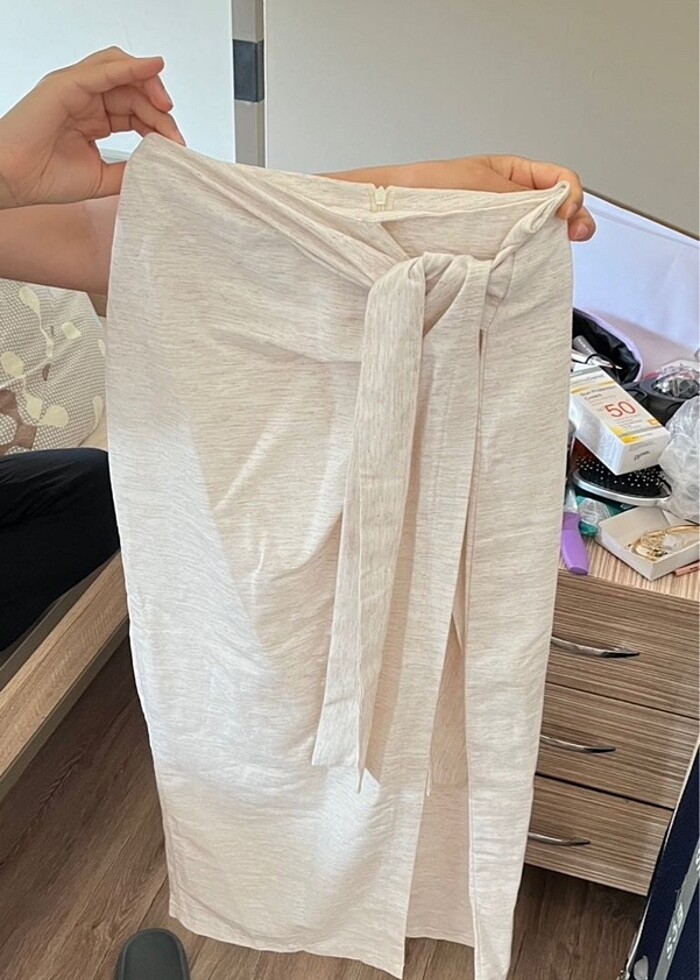 Bağlamalı keten etek - Görsel 2