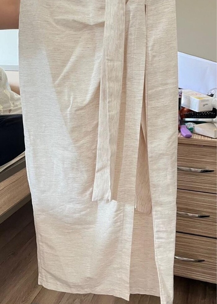 Bağlamalı keten etek - Görsel 3