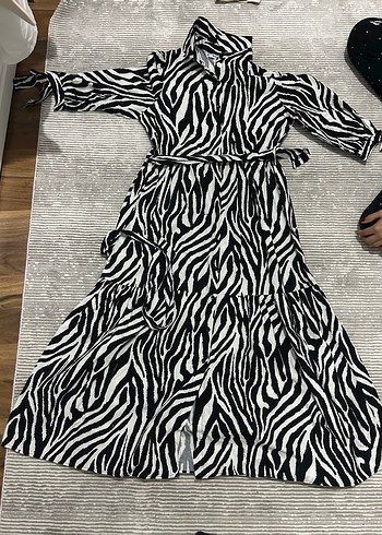 Zebra Desenli Uzun Bohem Elbise