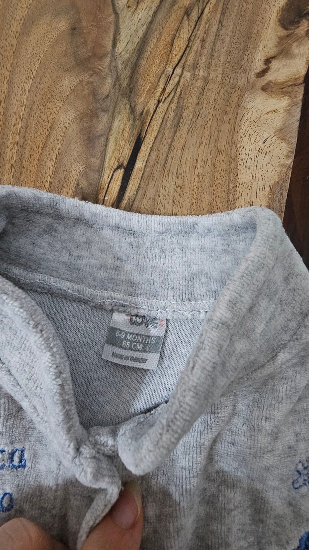 6-9 ay Uzun Kollu Gri Kırmızı Bebek Tulum - Görsel 4