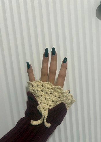 Bordo Örgü Bohem Kadın Eldiveni - Görsel 2