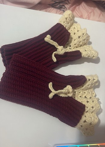 Bordo Örgü Bohem Kadın Eldiveni - Görsel 4