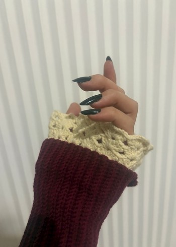 Bordo Örgü Bohem Kadın Eldiveni - Görsel 3