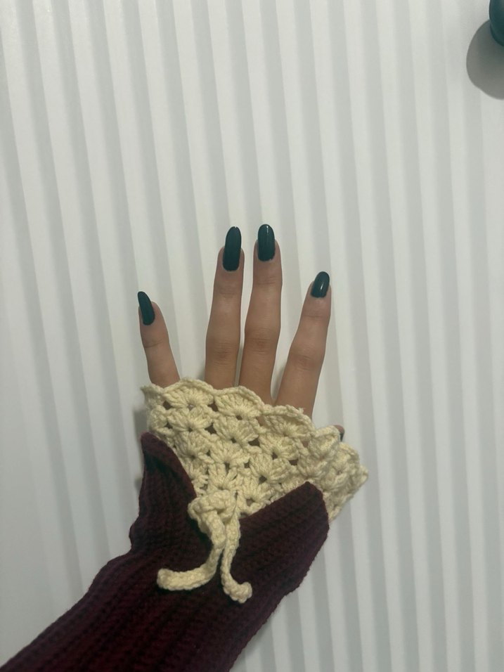 Bordo Örgü Bohem Kadın Eldiveni - Görsel 2