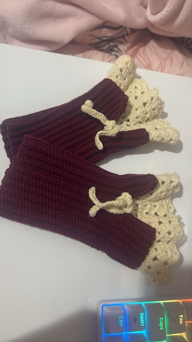 Bordo Örgü Bohem Kadın Eldiveni - Görsel 4