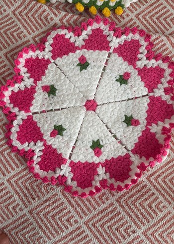 Sarı Beyaz El Örgüsü Yuvarlak Motifli Lif - Görsel 2