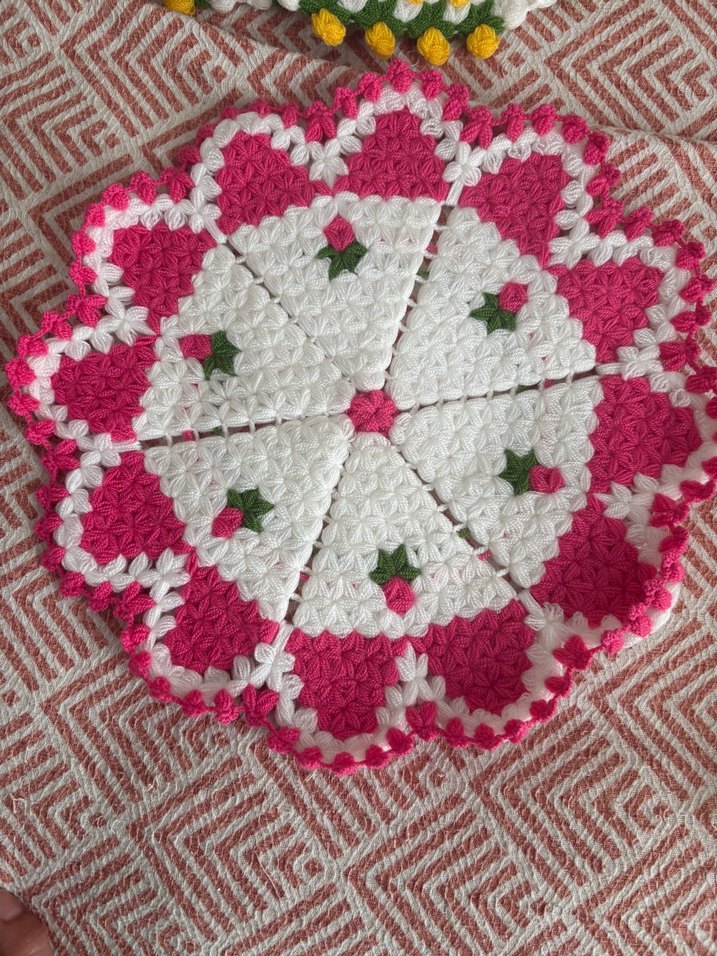 Sarı Beyaz El Örgüsü Yuvarlak Motifli Lif - Görsel 2