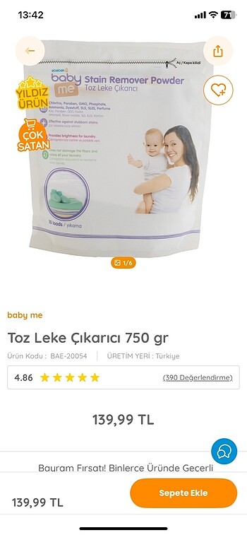 Uni Baby E bebek leke çıkarıcı toz deterjan