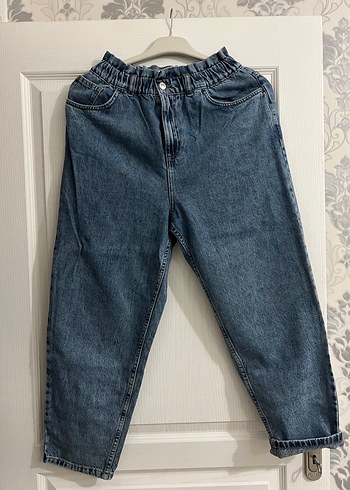 Beli Lastikli Mavi Kadın Denim Pantolon