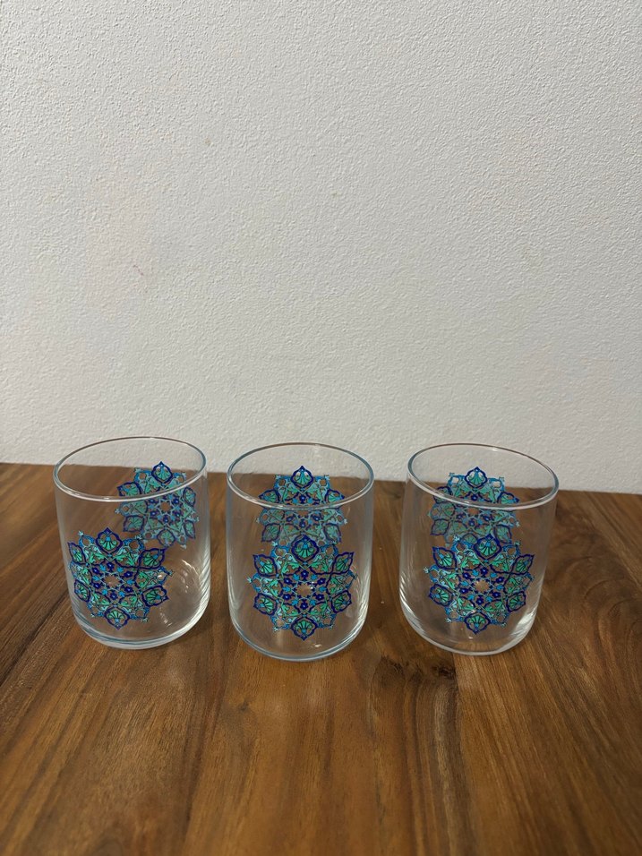 Mavi Desenli 6lı Cam Bardak Seti - Görsel 2
