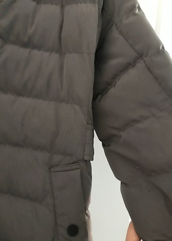 Gri Kadın Midi Kaban, Kürklü Kapüşonlu - Görsel 3