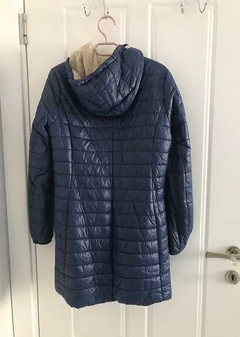 Gri Kürklü Mavi Kadın Midi Mont - Görsel 3