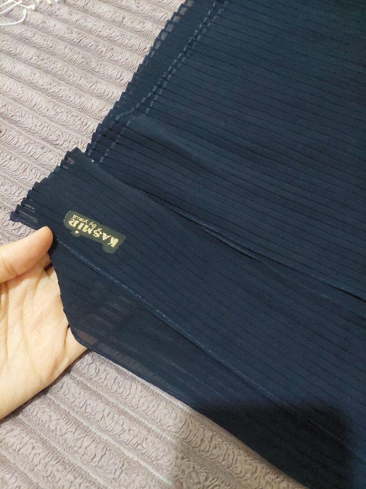 lacivert Keten Kadın Drapeli Wrap - Görsel 2