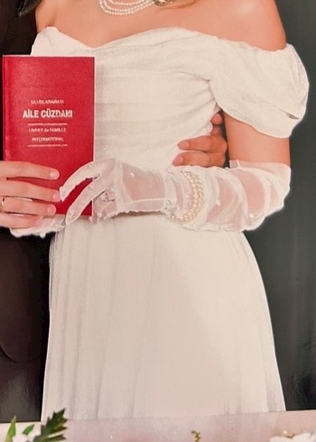 Drapeli Beyaz Uzun Straplez Abiye Elbise - Görsel 3