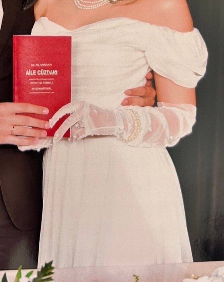 Drapeli Beyaz Uzun Straplez Abiye Elbise - Görsel 3