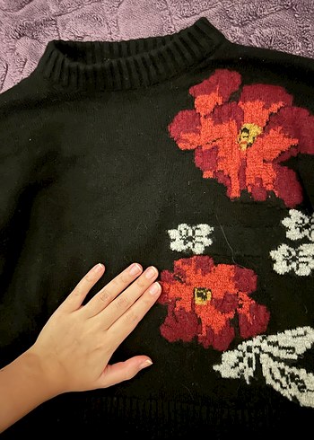 Koton Nakışlı Siyah Kadın Triko Kazak - Görsel 3