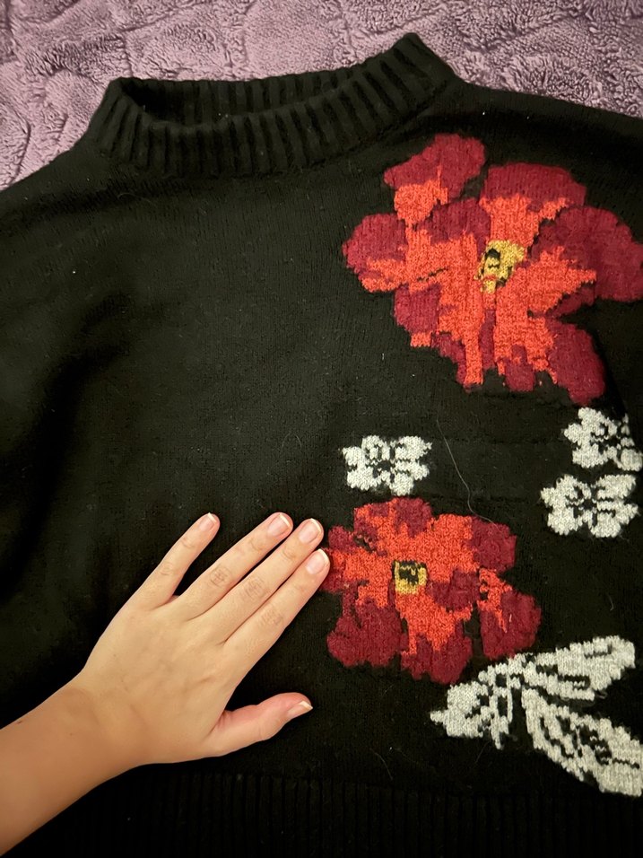 Koton Nakışlı Siyah Kadın Triko Kazak - Görsel 3