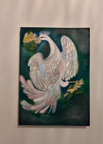 Simurg Kuşu Yağlı Boyayla Çizilmiş - Görsel 2