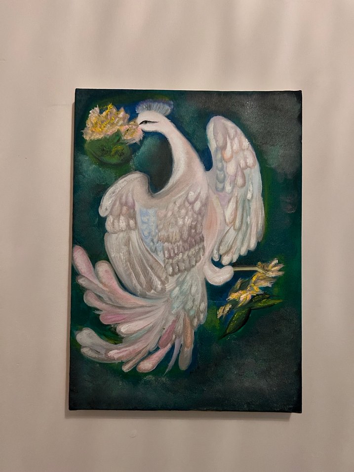 Simurg Kuşu Yağlı Boyayla Çizilmiş - Görsel 2