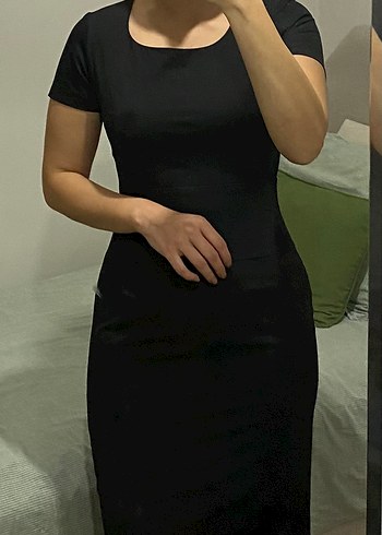 Chima Siyah Kısa Kollu Diz Boyu S Beden / 36 Beden Elbise - Görsel 10
