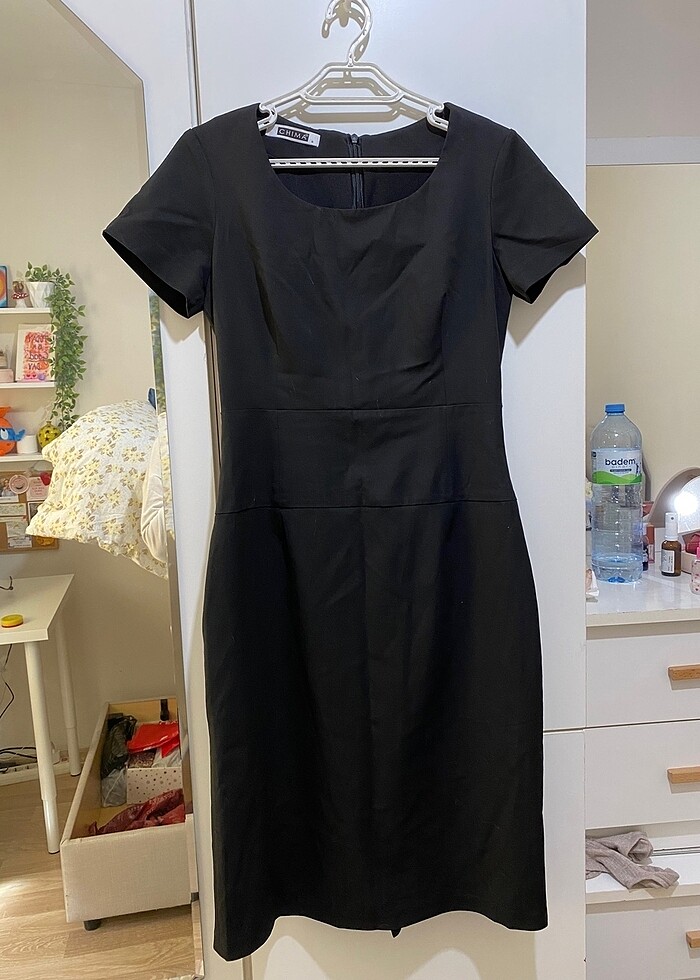 Chima Siyah Kısa Kollu Diz Boyu S Beden / 36 Beden Elbise - Görsel 2