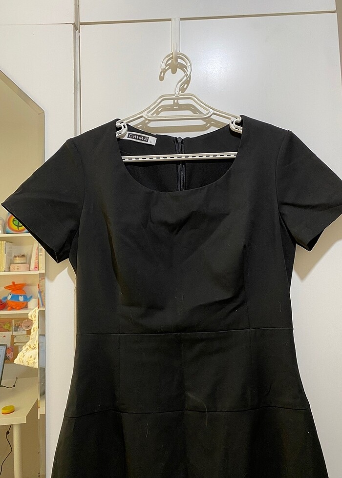 Chima Siyah Kısa Kollu Diz Boyu S Beden / 36 Beden Elbise - Görsel 3