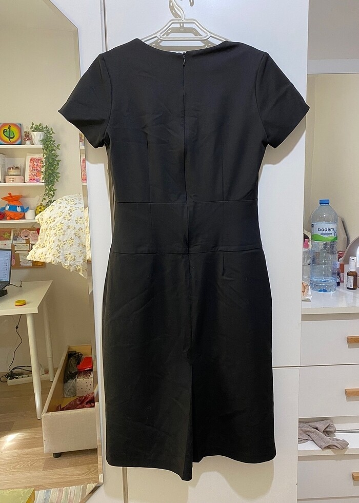 Chima Siyah Kısa Kollu Diz Boyu S Beden / 36 Beden Elbise - Görsel 5