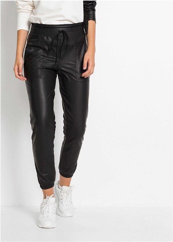 36 38 Beden Kadın Siyah Deri Boyfriend Pantolon - Görsel 2