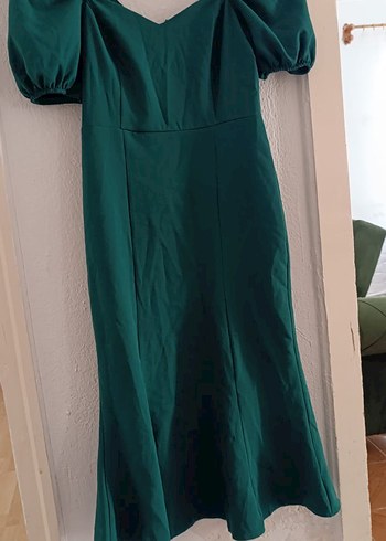 Yeşil V Yaka Drapeli Uzun Elbise - Görsel 2