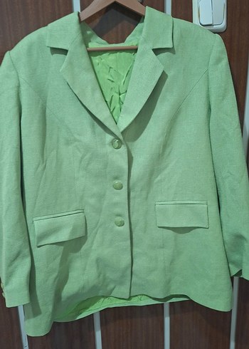 Düğmeli Kısa Kesim Yeşil Kadın Blazer Ceket - Görsel 2