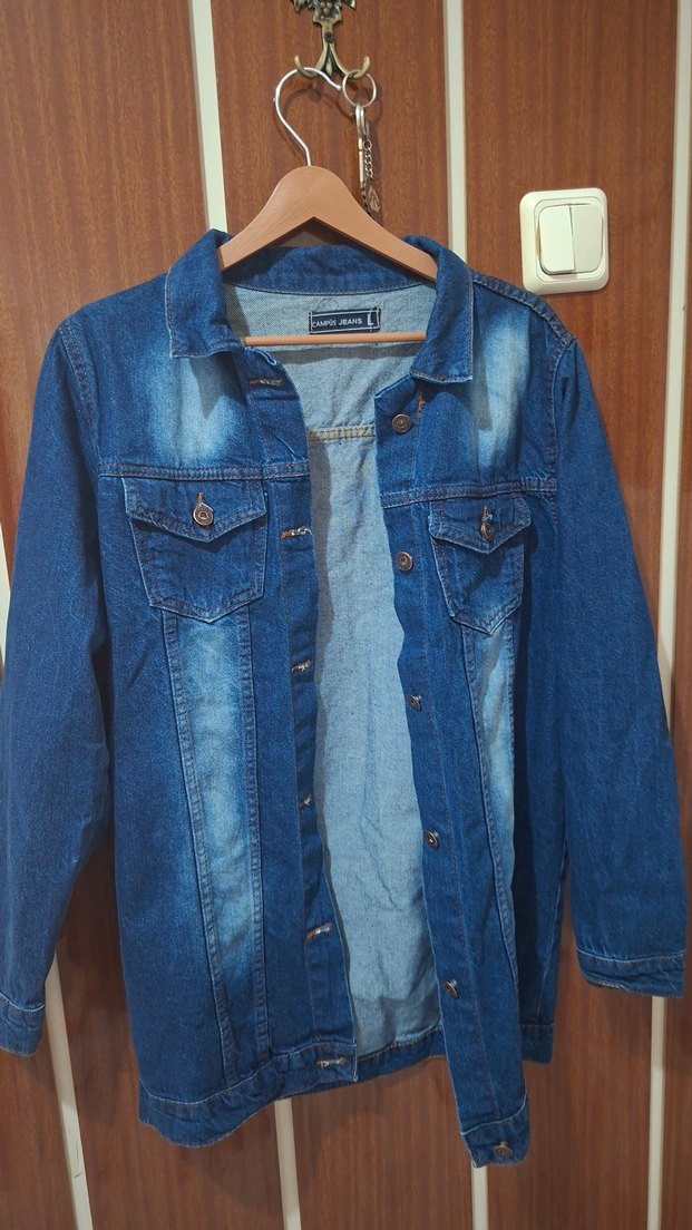 Mavi Uzun Kollu Rahat Kesim Denim Ceket - Görsel 3