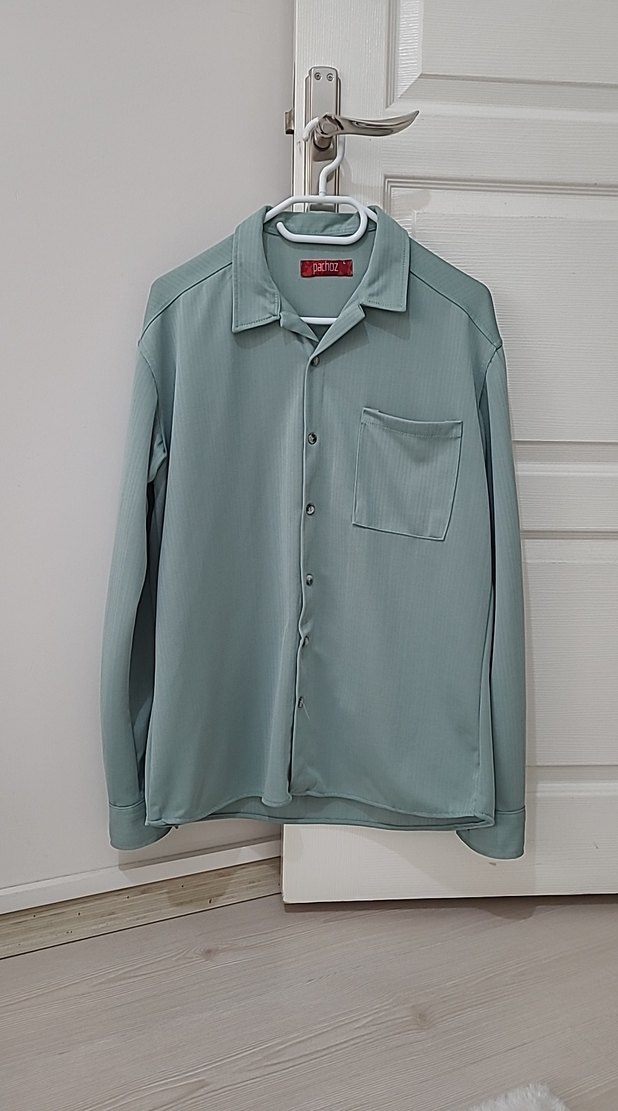 Yeşil Düğmeli Uzun Kollu Erkek Gömlek - Görsel 5