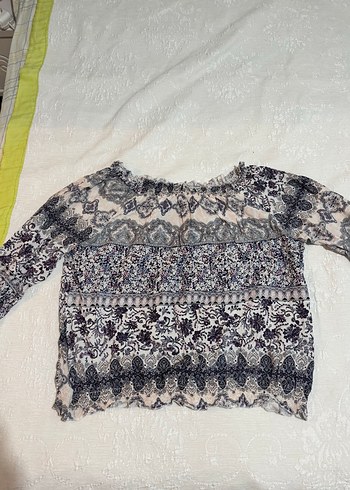 Dantel Detaylı Gri Batik Desenli Bohem Kadın Bluz