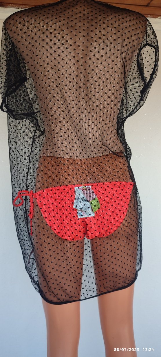 siyah tül puantiyeli pareo - Görsel 2