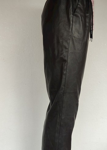 Kadın Siyah Deri Midi pant - Görsel 10