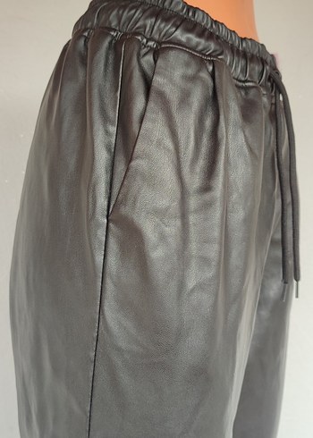 Kadın Siyah Deri Midi pant - Görsel 11