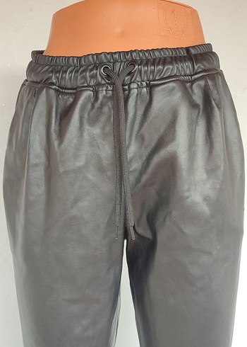 Kadın Siyah Deri Midi pant - Görsel 6