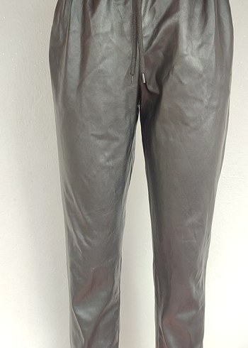 Kadın Siyah Deri Midi pant - Görsel 7