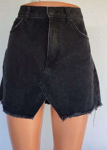 Pull and Bear Pull and Bear Koyu Gri Mini Kot Etek | S Beden