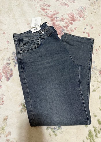 Düğmeli Gri Kadın Denim Pantolon - Görsel 2