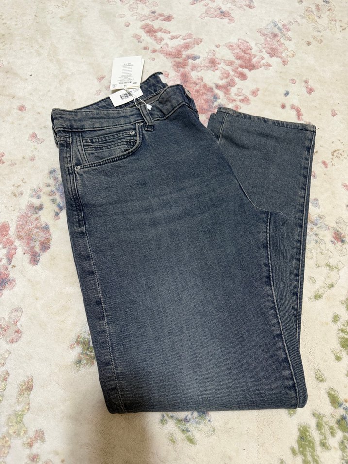 Düğmeli Gri Kadın Denim Pantolon - Görsel 2