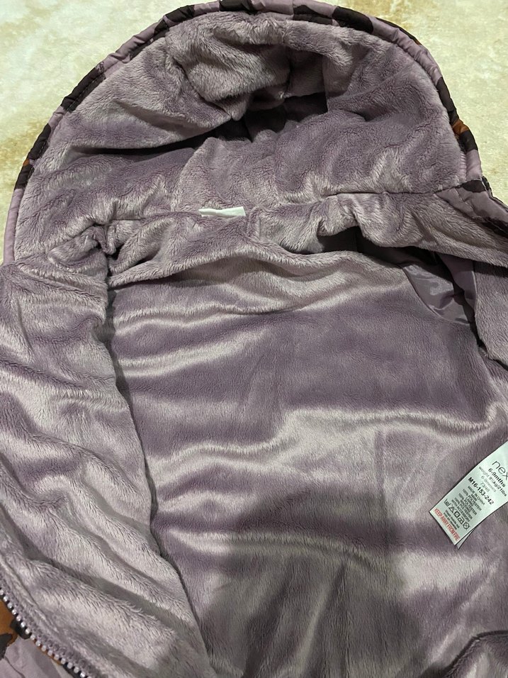 6-9 ay Kürklü Kapüşonlu Mor Leopar Desenli Bebek Tulumu - Görsel 3