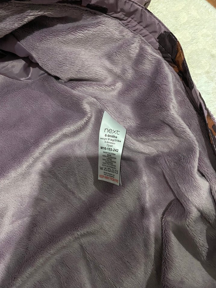 6-9 ay Kürklü Kapüşonlu Mor Leopar Desenli Bebek Tulumu - Görsel 2