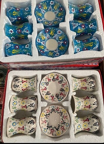 2 Adet mavi çini desenli işlemeli bardak takımı
