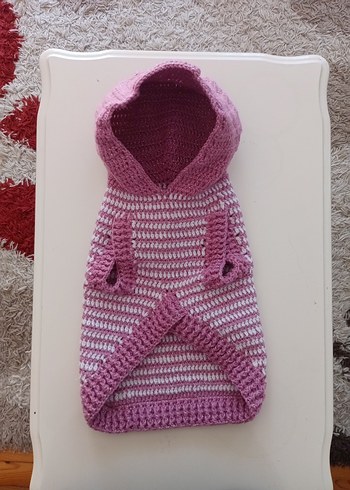 Kapüşonlu Pembe Örgü Köpek Kıyafeti