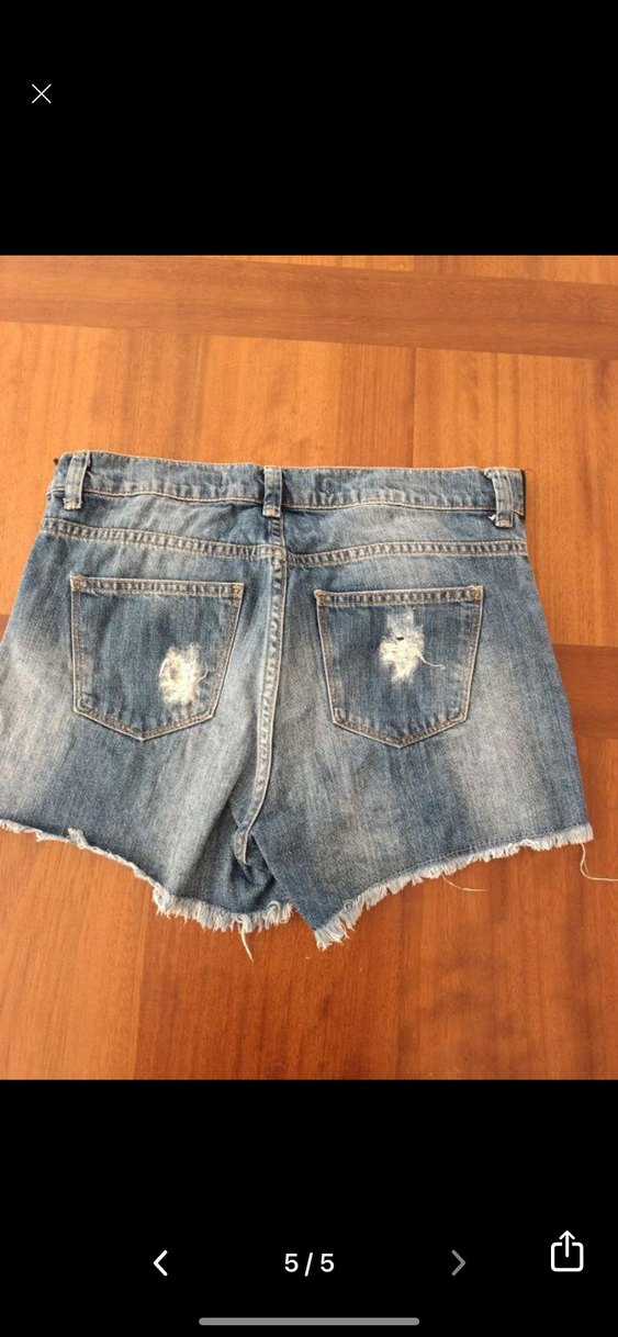 Kadın Mavi Yırtık Kot Şort - Görsel 4